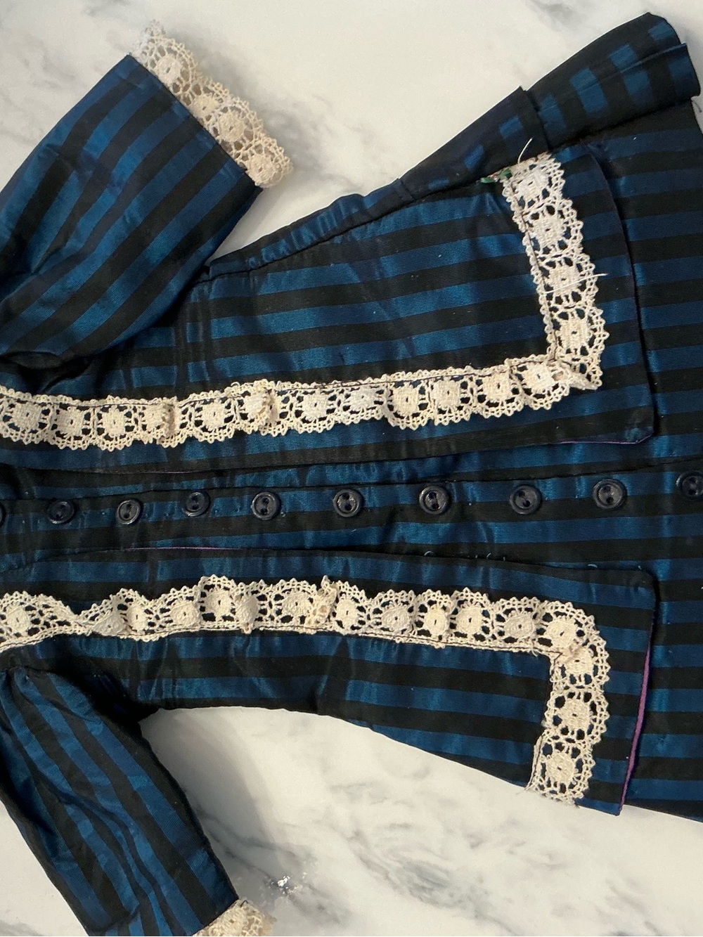 Blue & Black Striped Lace-Trim Jacket